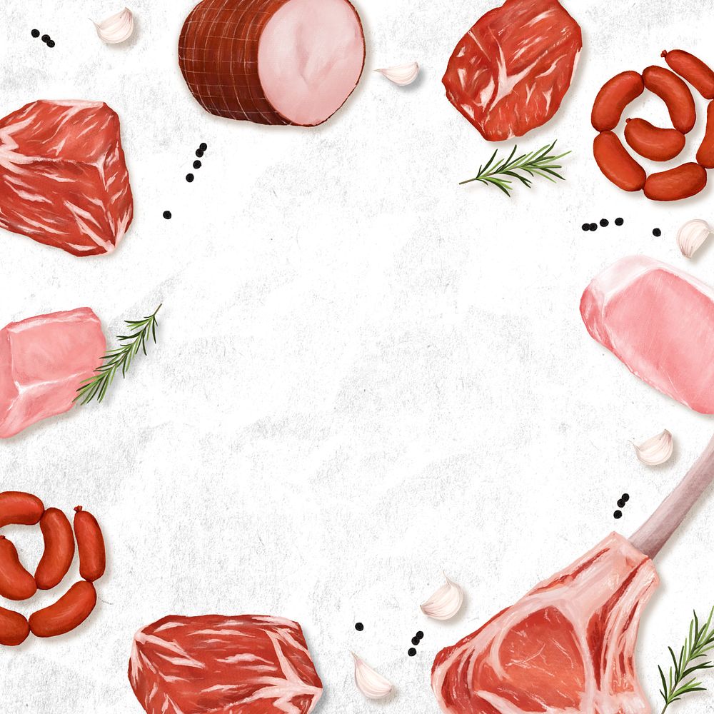 Butchery frame background, raw meat illustration, editable design