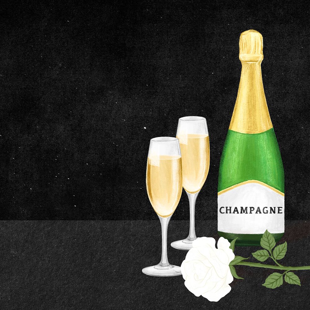 Champagne glasses background, alcoholic drinks illustration, editable design