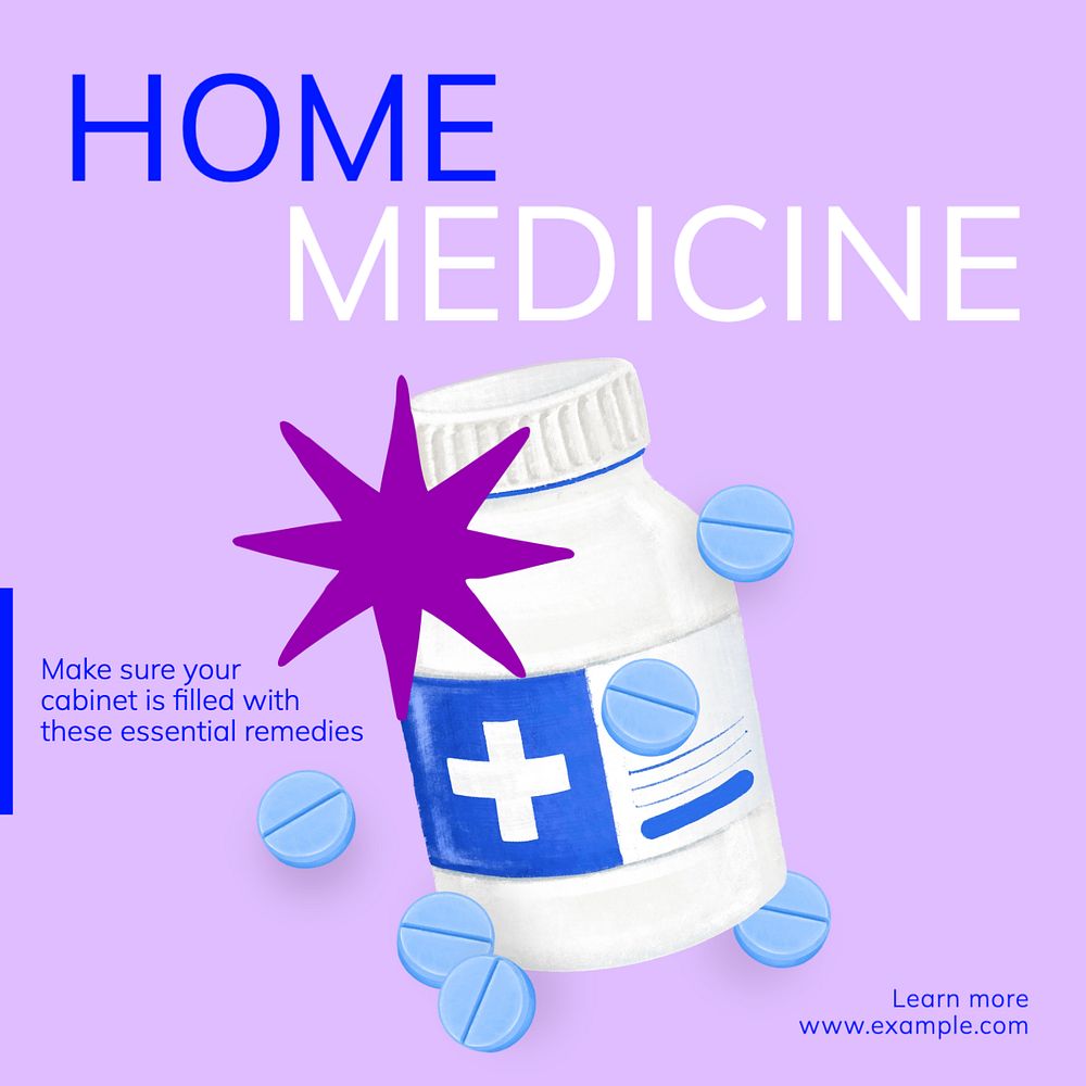 Medicine for home Instagram post template, editable text