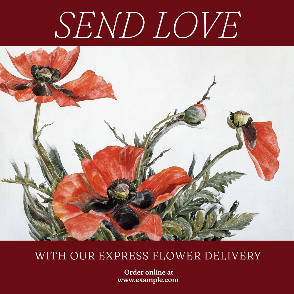 Flower delivery Instagram post template, editable text