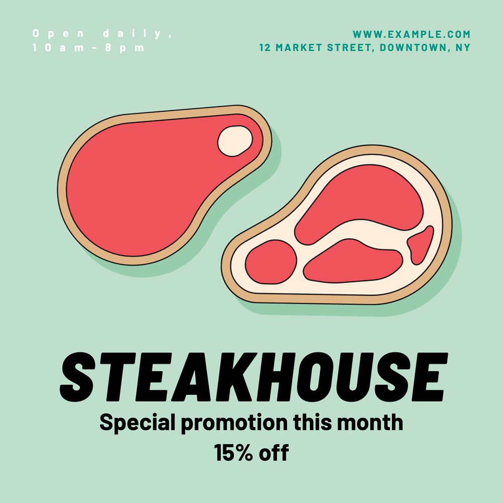 Steakhouse restaurant Instagram post template, editable text