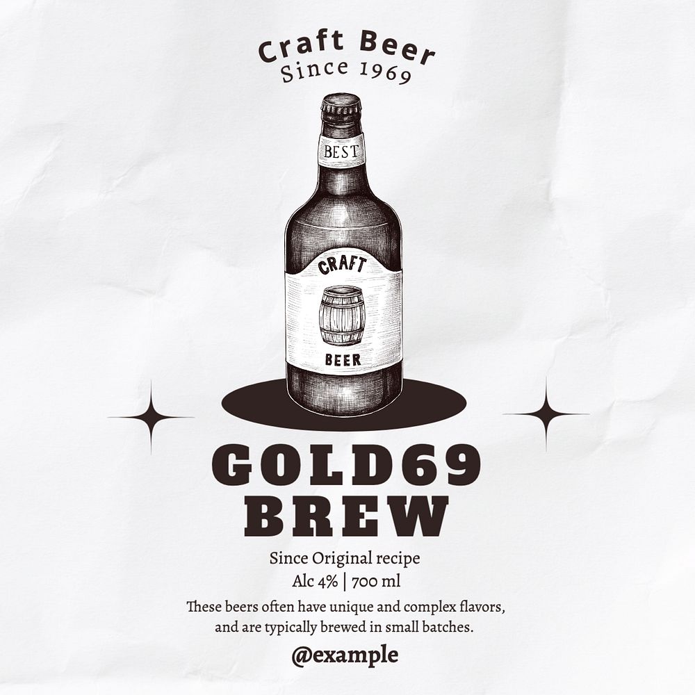 Craft beer  Instagram post template, editable text