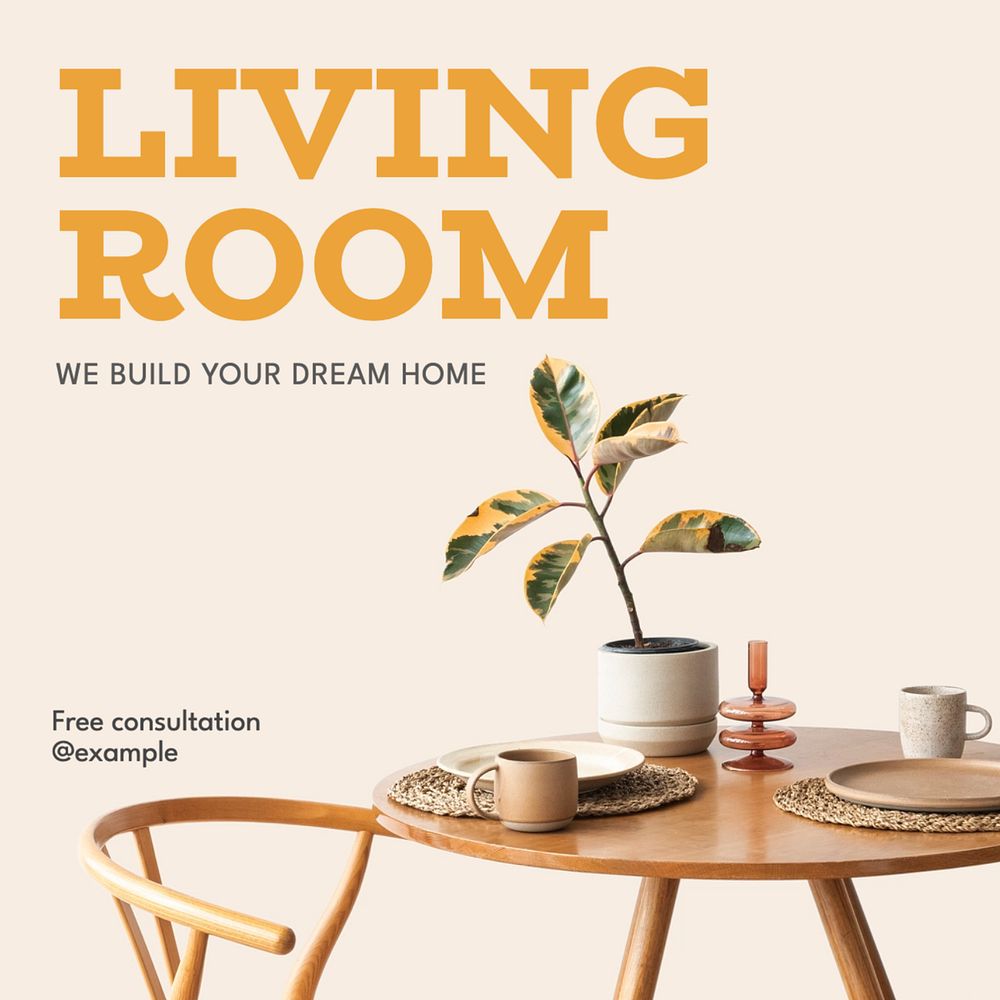 Living room Instagram post template, editable text