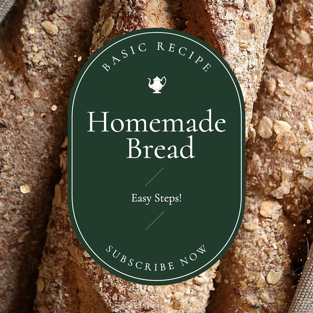 Homemade bread recipe Instagram post template, editable text