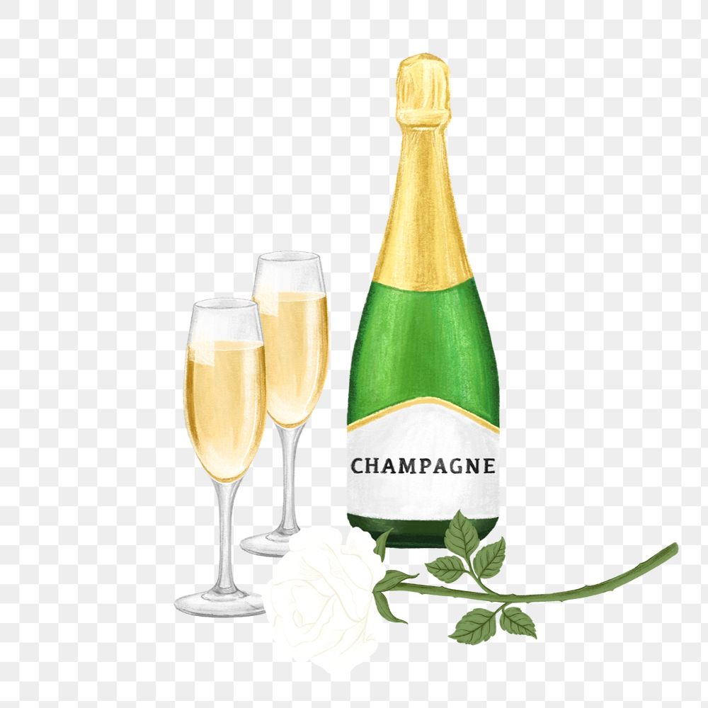 Champagne glasses, png alcoholic drinks illustration, editable design