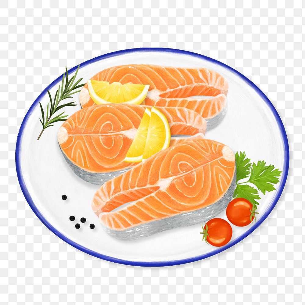 Salmon steaks, png seafood illustration, editable design