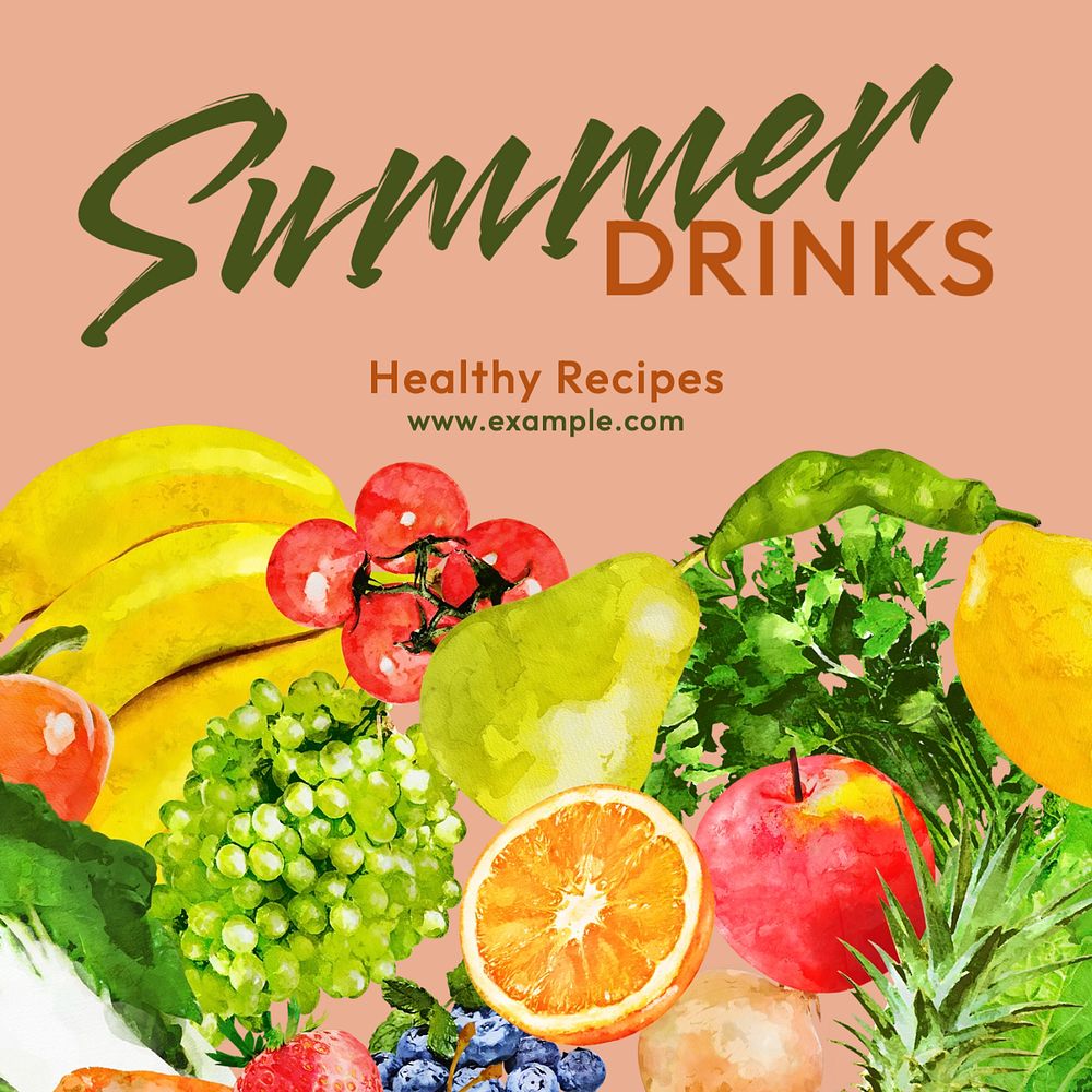 Summer drinks Instagram post template, editable text