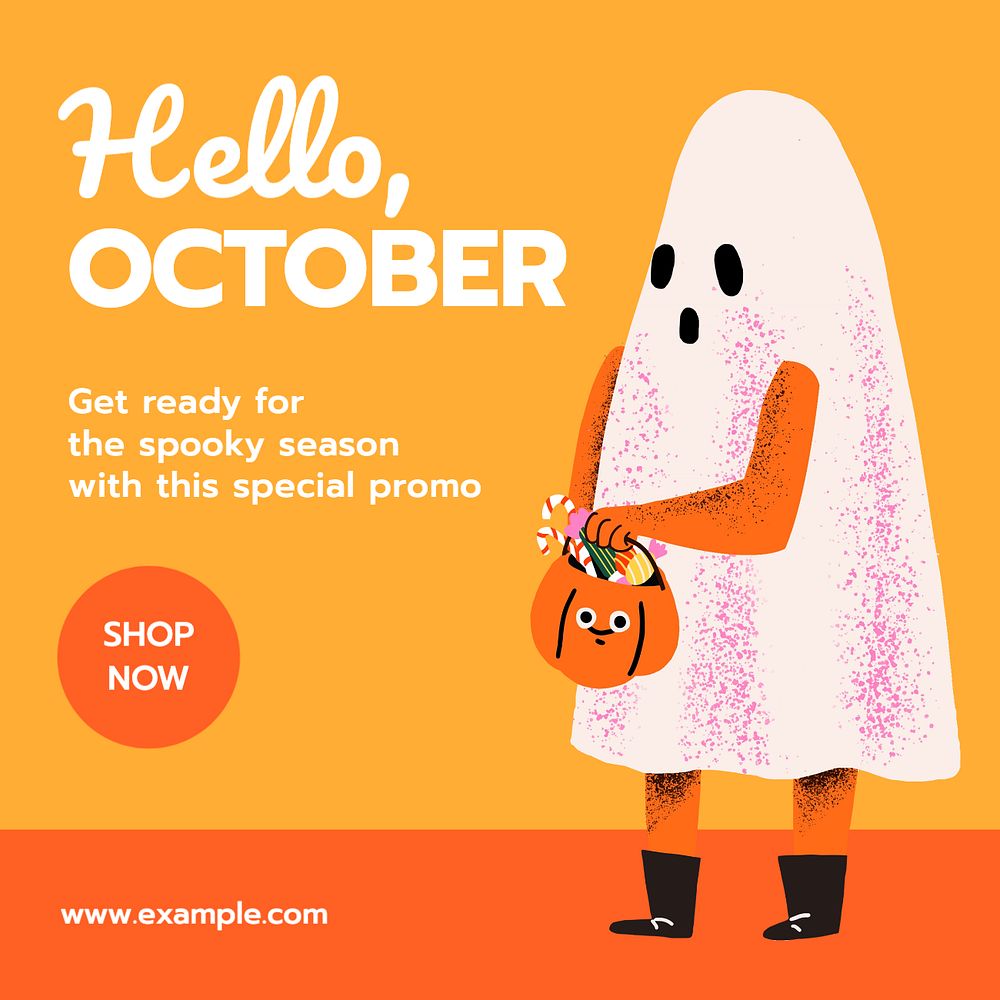 Hello October Instagram post template, editable text