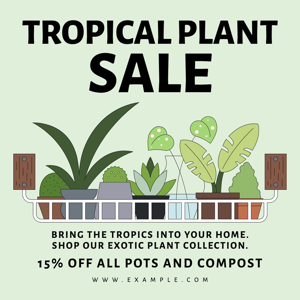 Tropical plant sale Instagram post template, editable text