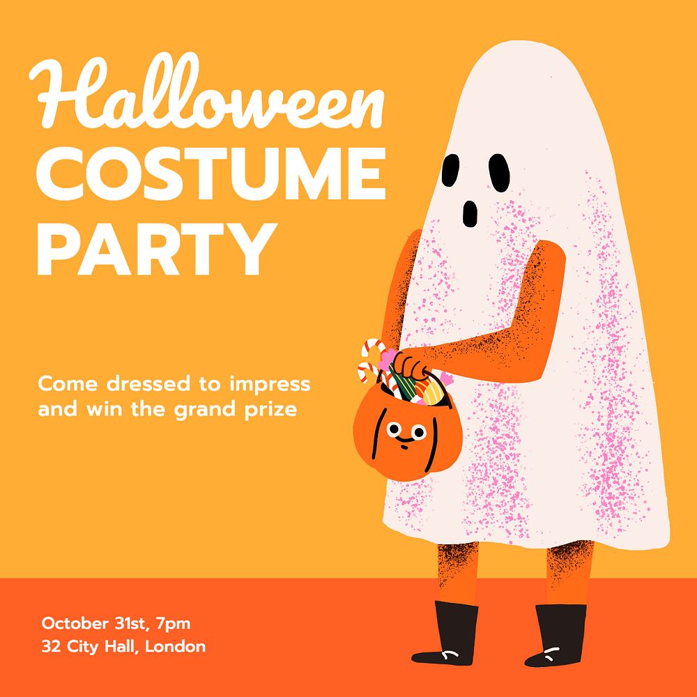 Halloween costume party Instagram post template, editable text