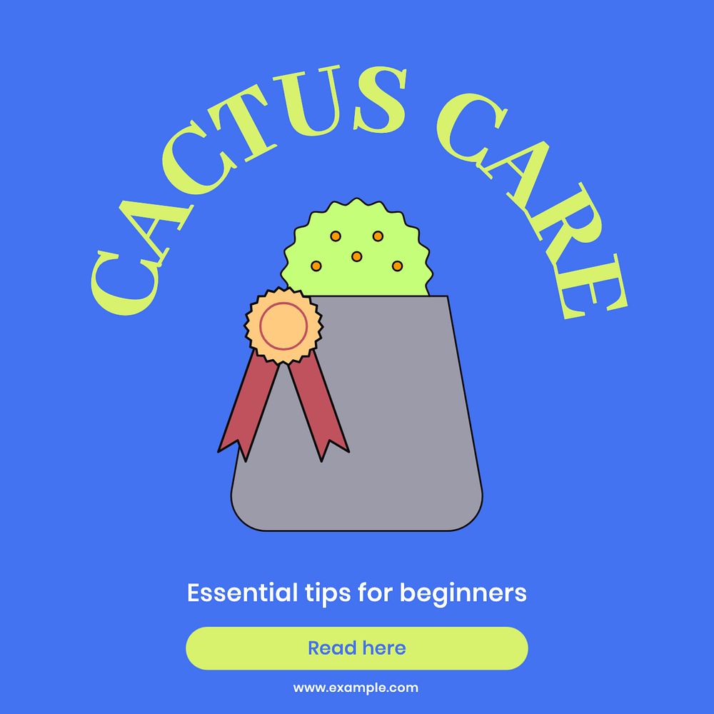 Cactus care Instagram post template, editable text