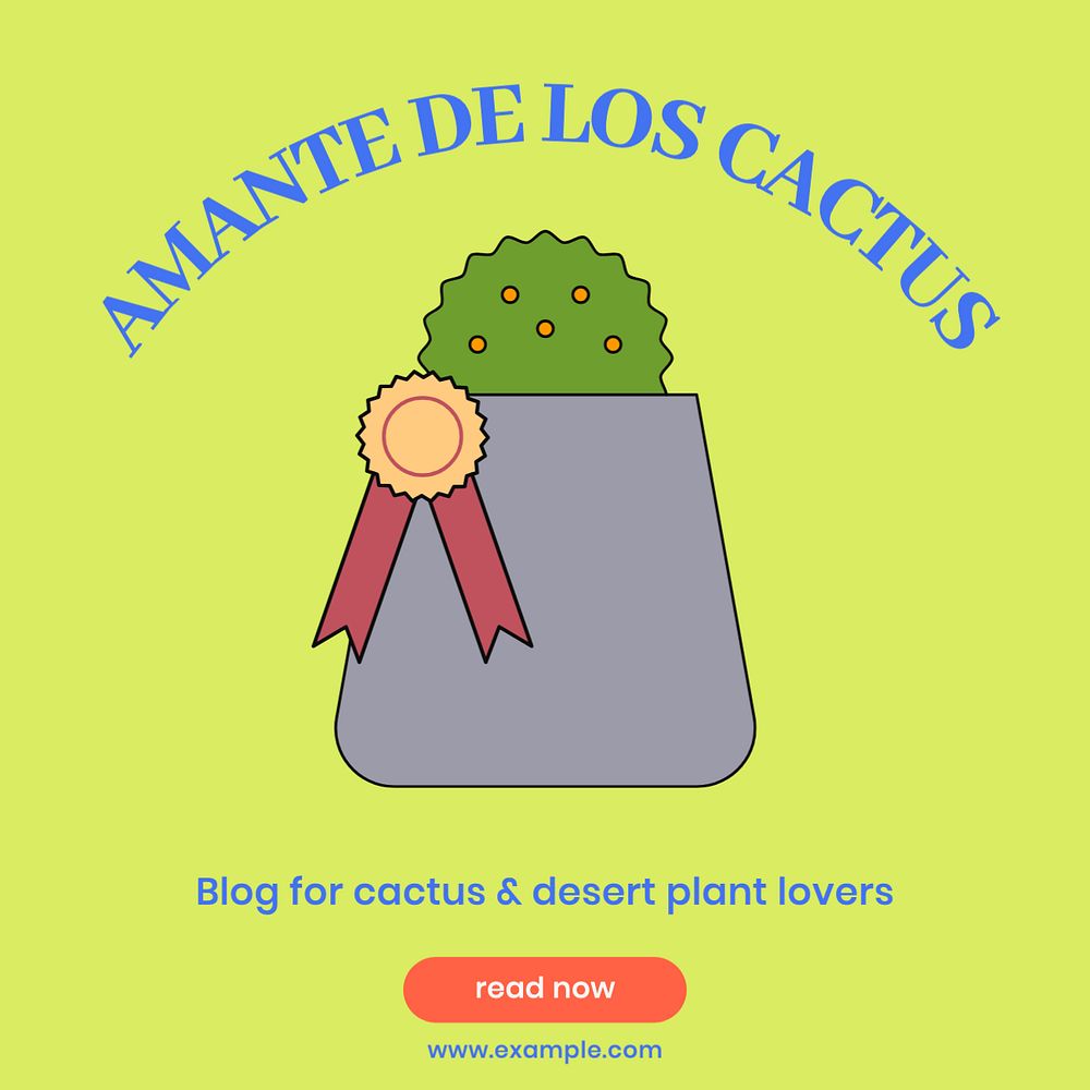 Cactus lovers Instagram post template, editable text