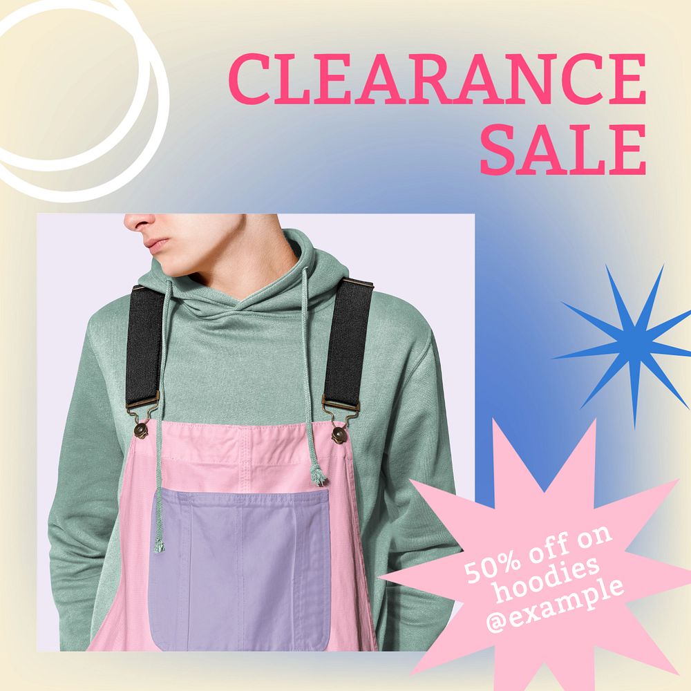 Clearance sale Instagram post template, editable text