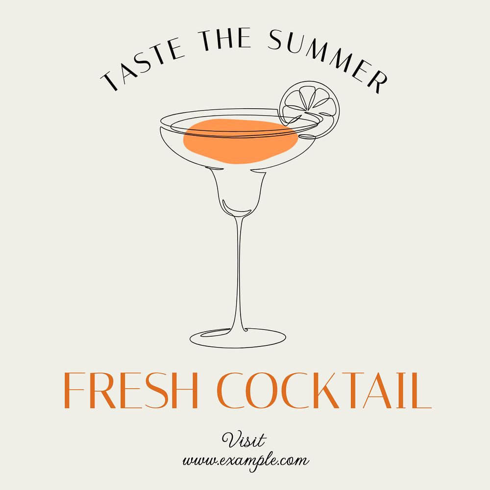 Cocktail Instagram post template, editable text