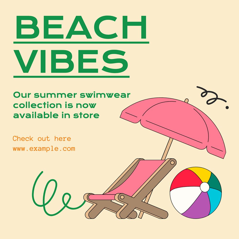 Beach vibes Instagram post template, editable text