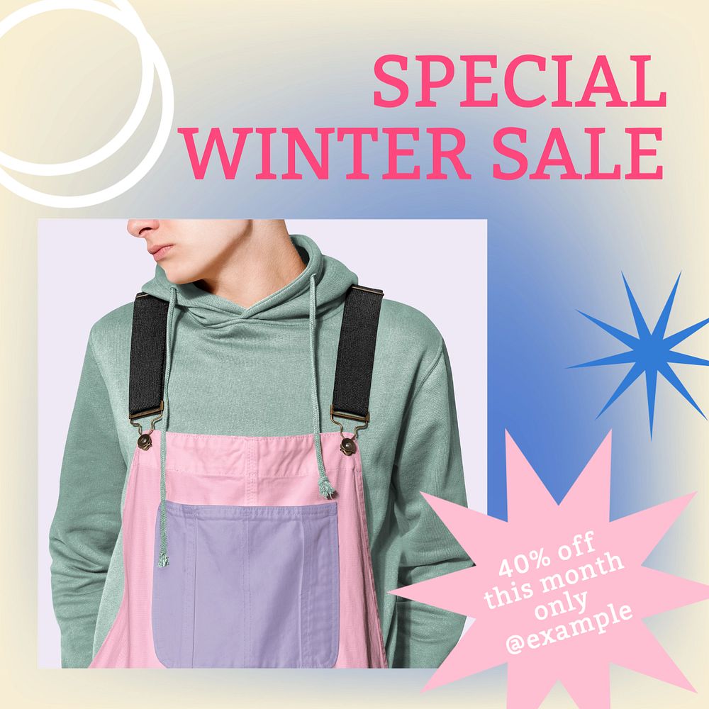 Winter sale Instagram post template, editable text