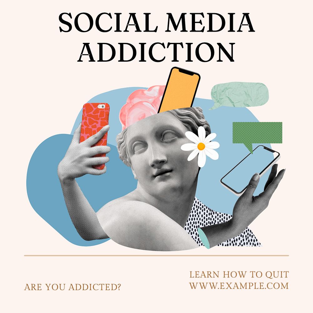 Social media addiction Instagram post template, editable text