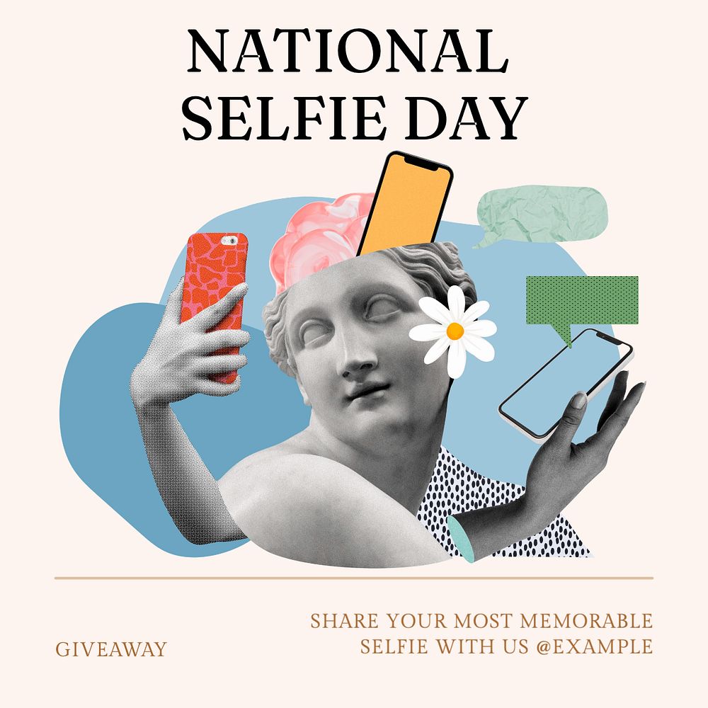 National selfie day Instagram post template, editable text