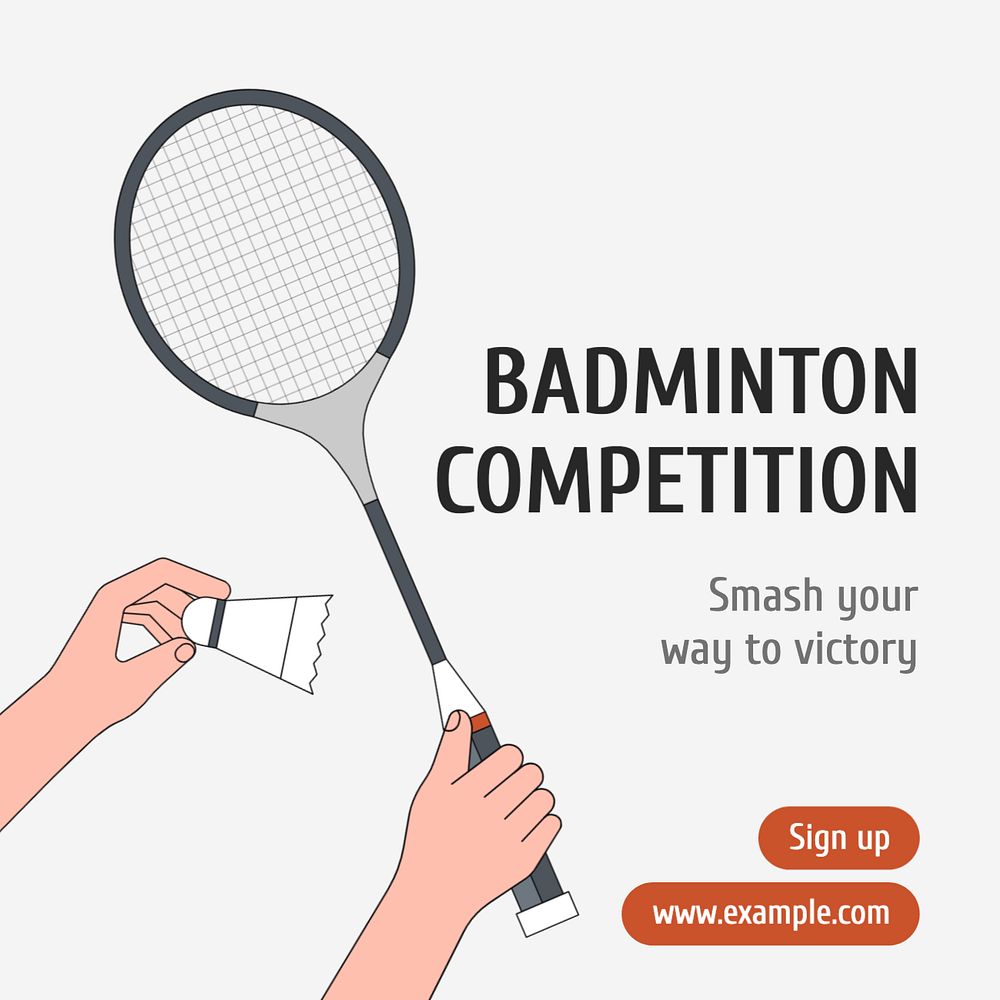 Badminton competition Instagram post template, editable text