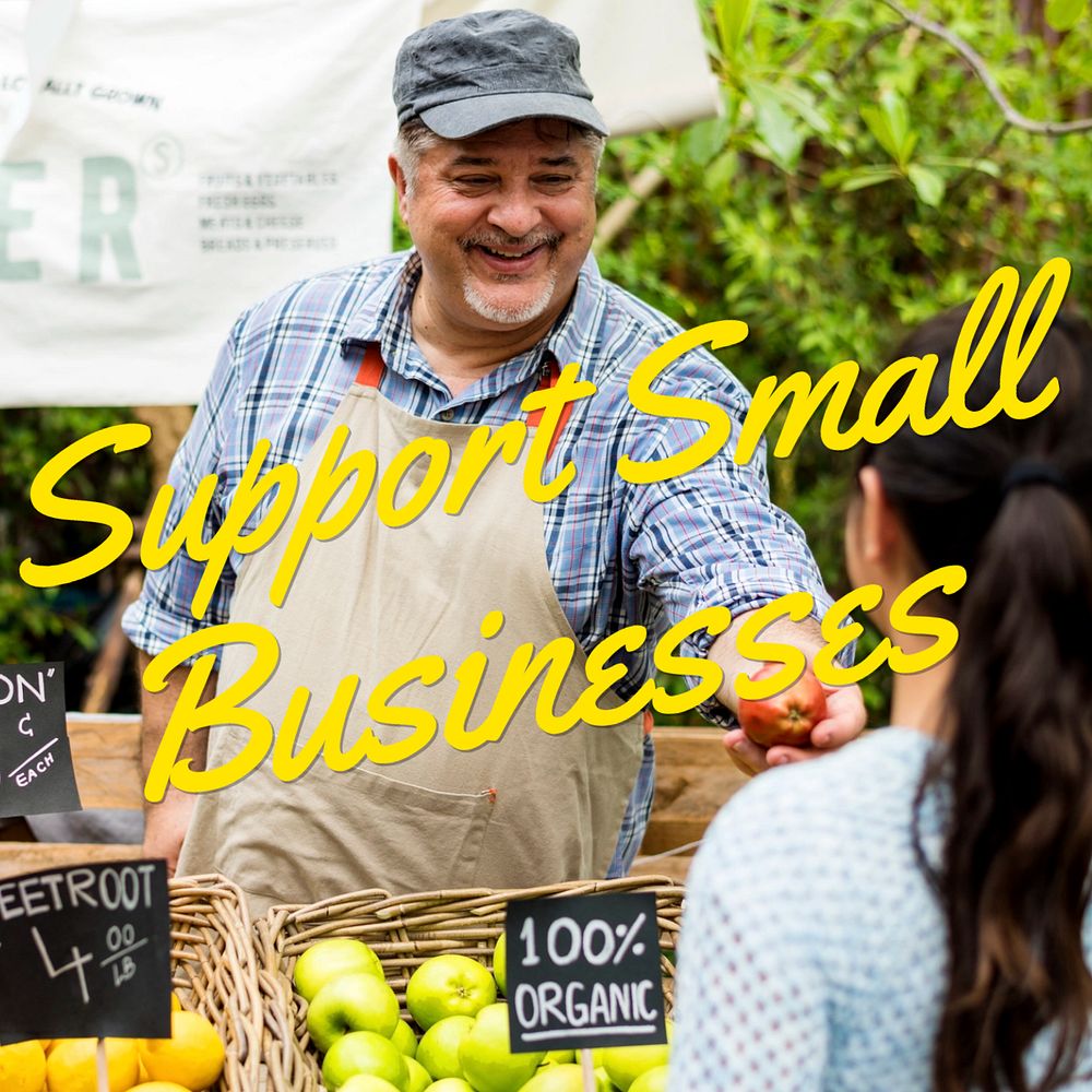 Support small businesses Instagram post template, editable text