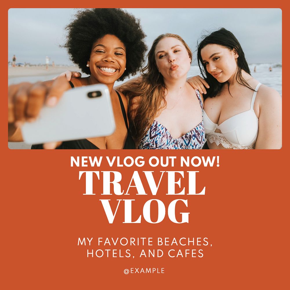 Travel vlog Instagram post template, editable text