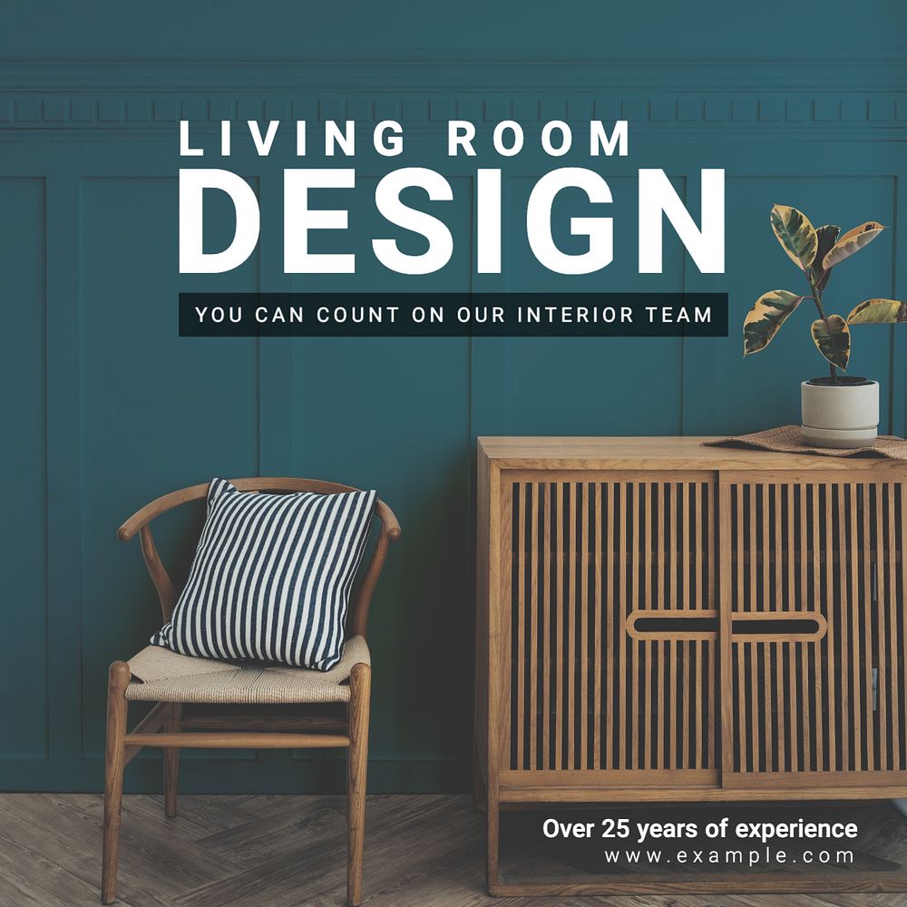 Living room interior Instagram post template, editable text