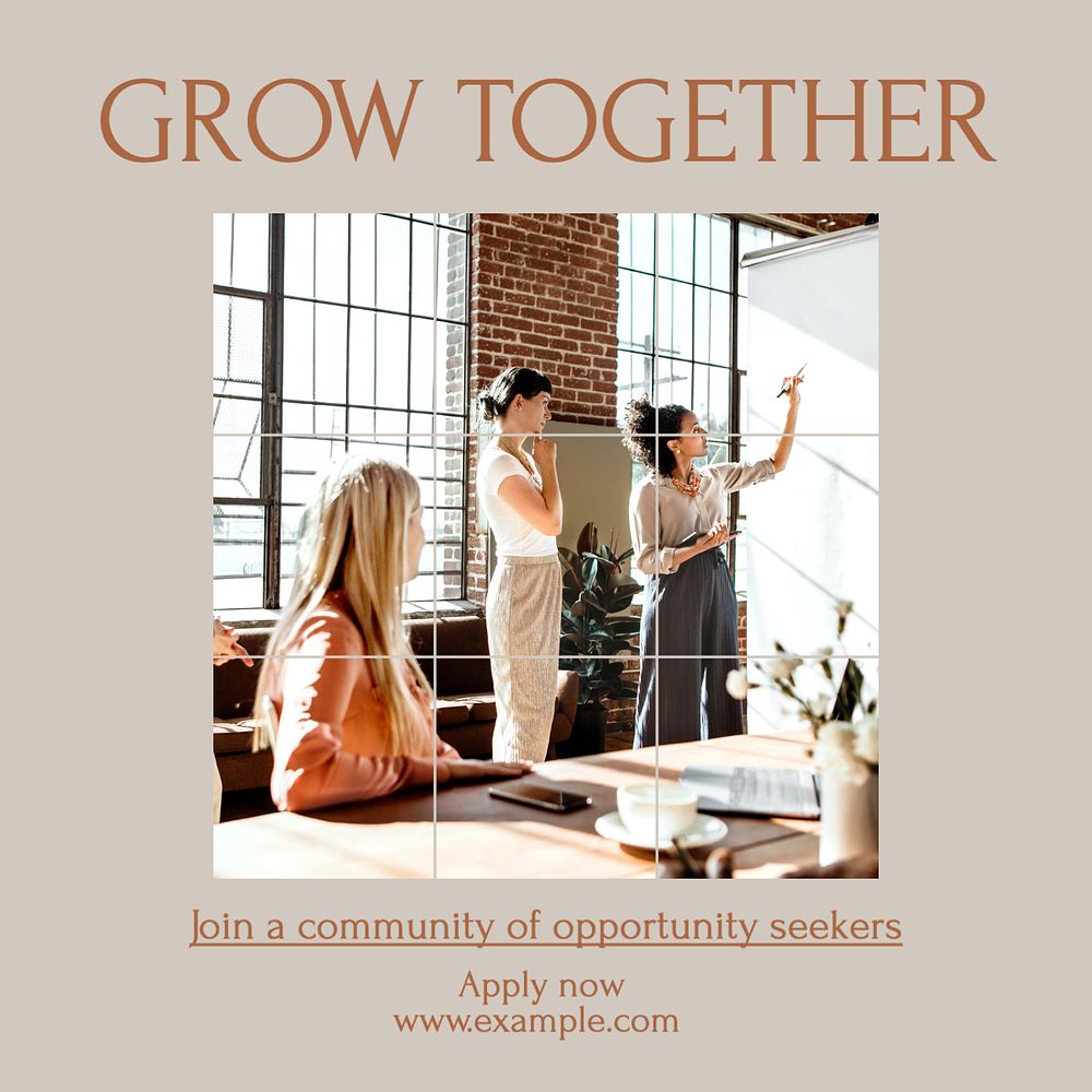 Grow together Instagram post template, editable text