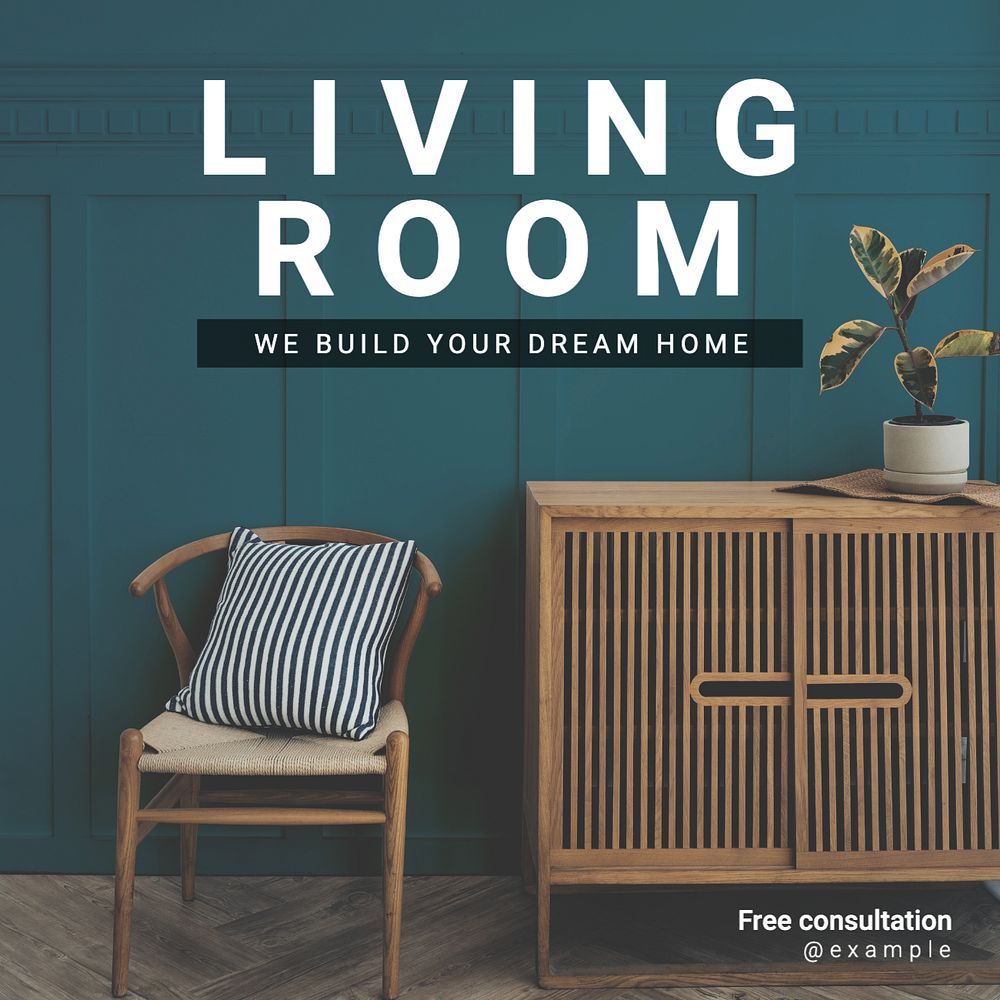 Living room Instagram post template, editable text