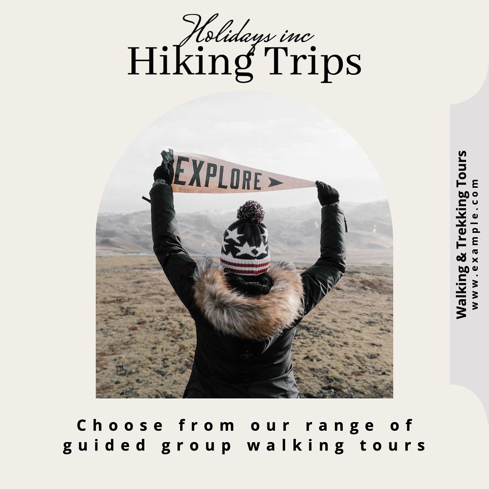 Hiking trips Instagram post template, editable text