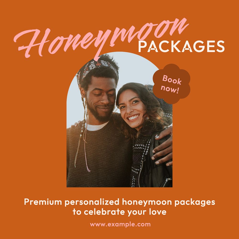 Honeymoon packages Instagram post template, editable text