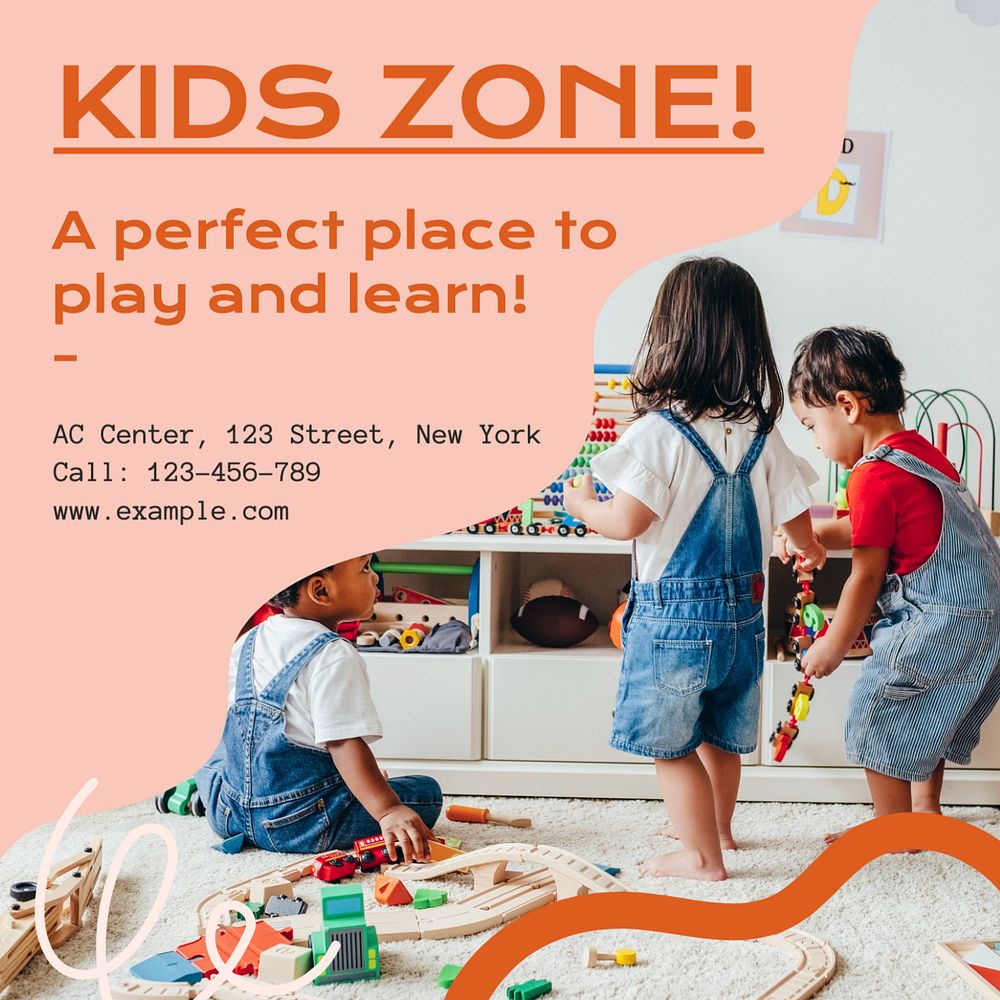 Kids zone Instagram post template, editable text