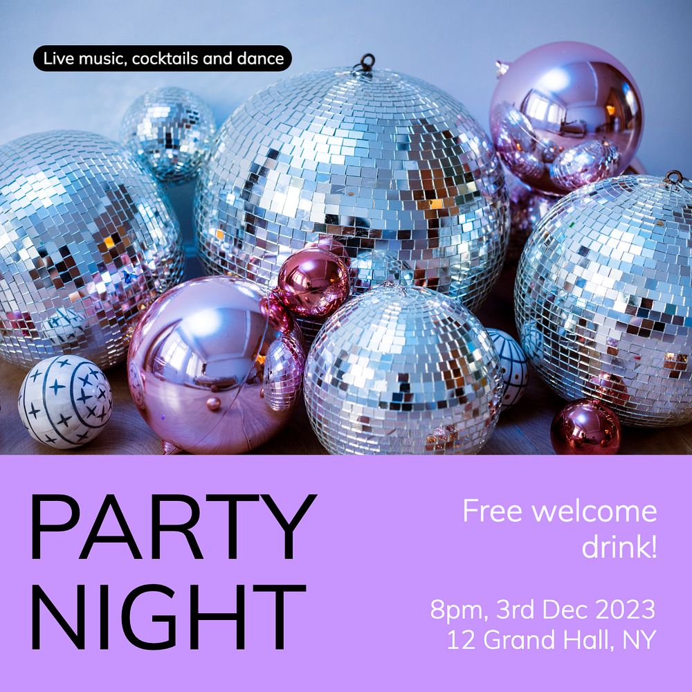 Party night Instagram post template, editable text