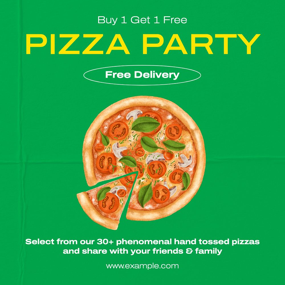 Pizza party  Instagram post template, editable text