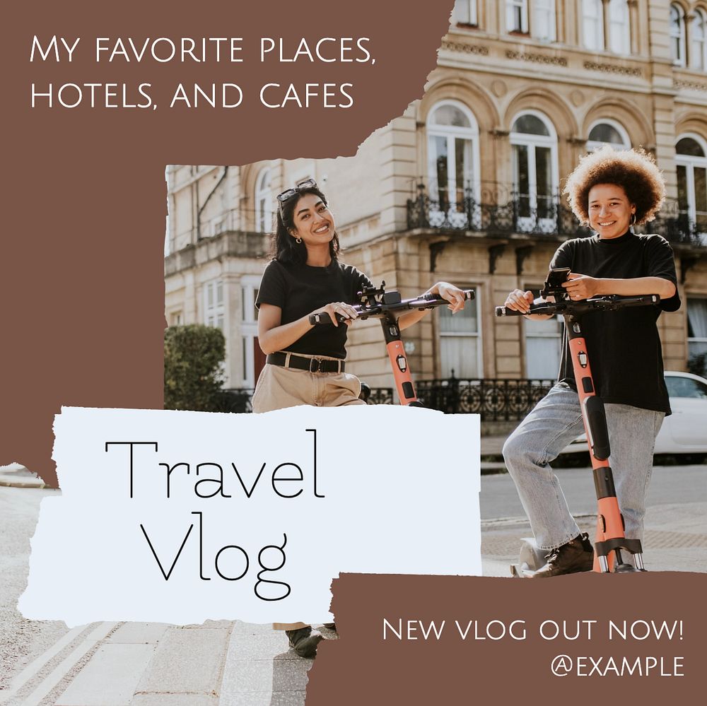 Travel vlog  Instagram post template, editable text