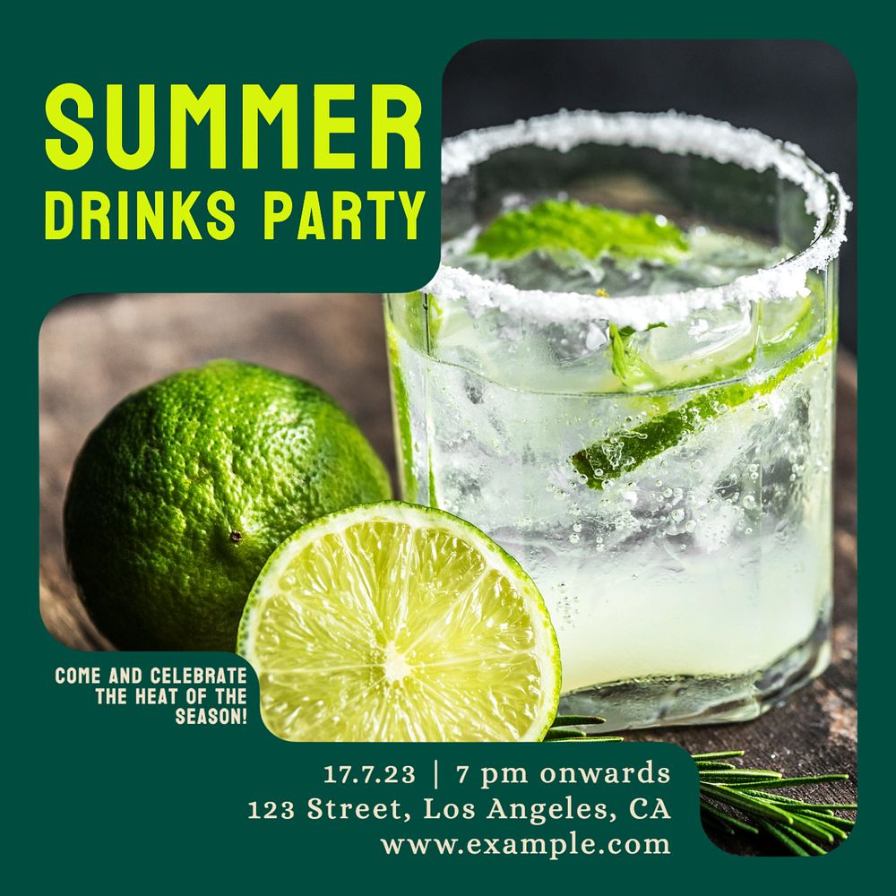 Summer drinks party Instagram post template, editable text