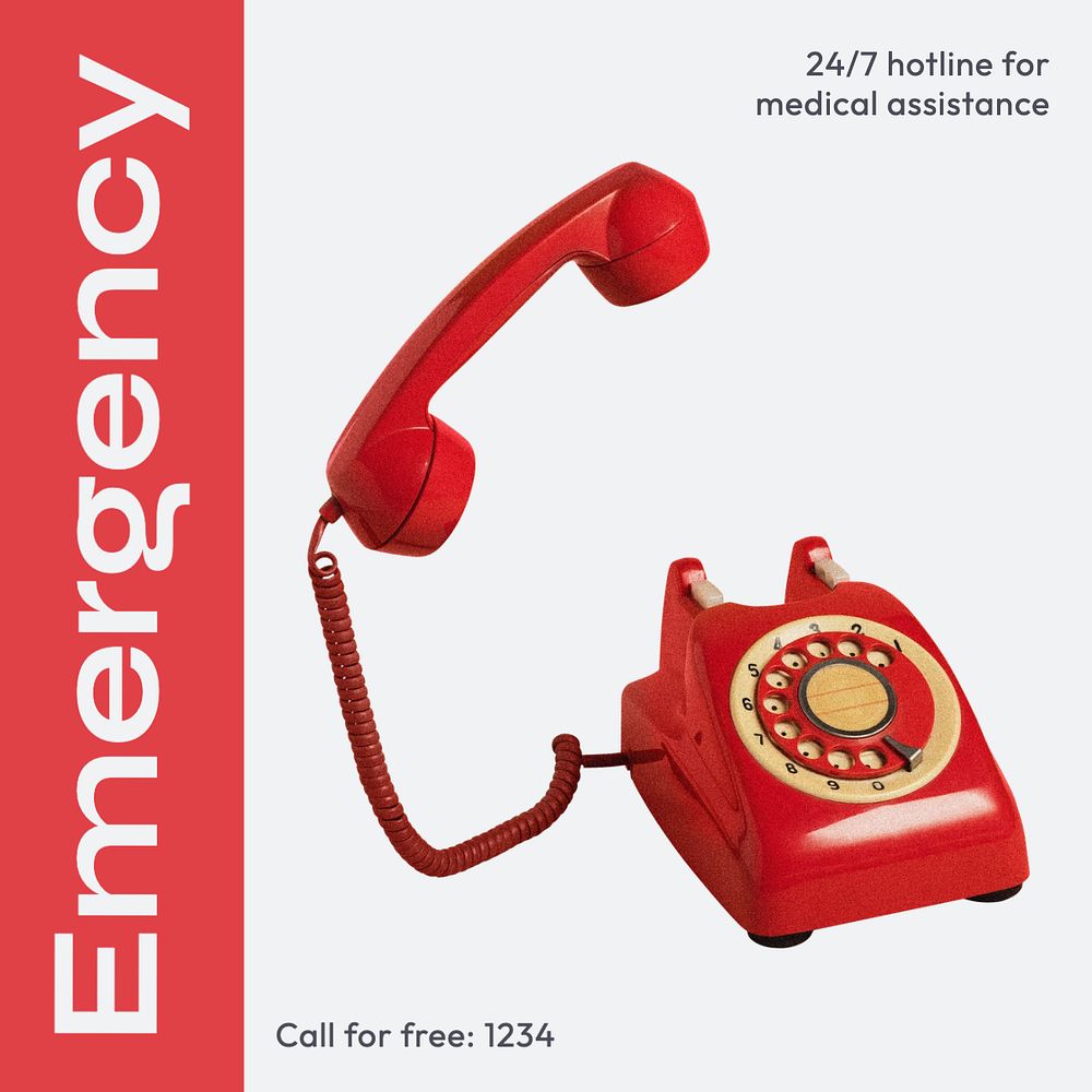 Emergency hotline Instagram post template, editable text