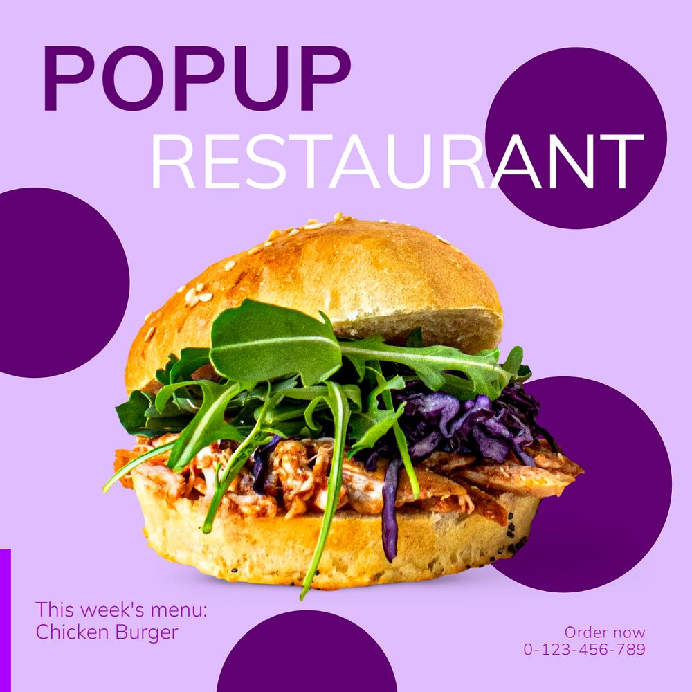 Popup restaurant Instagram post template, editable text