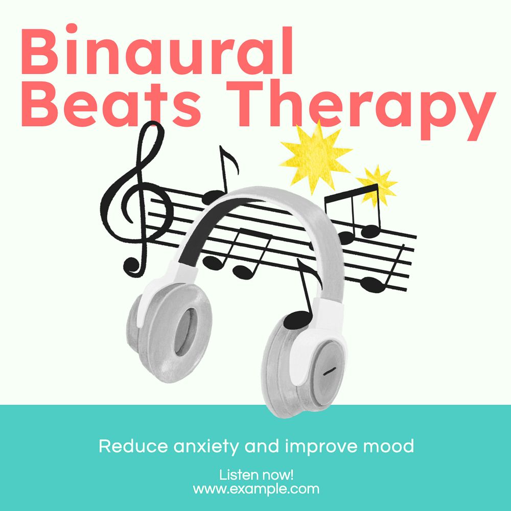 Binaural beats therapy Instagram post template, editable text