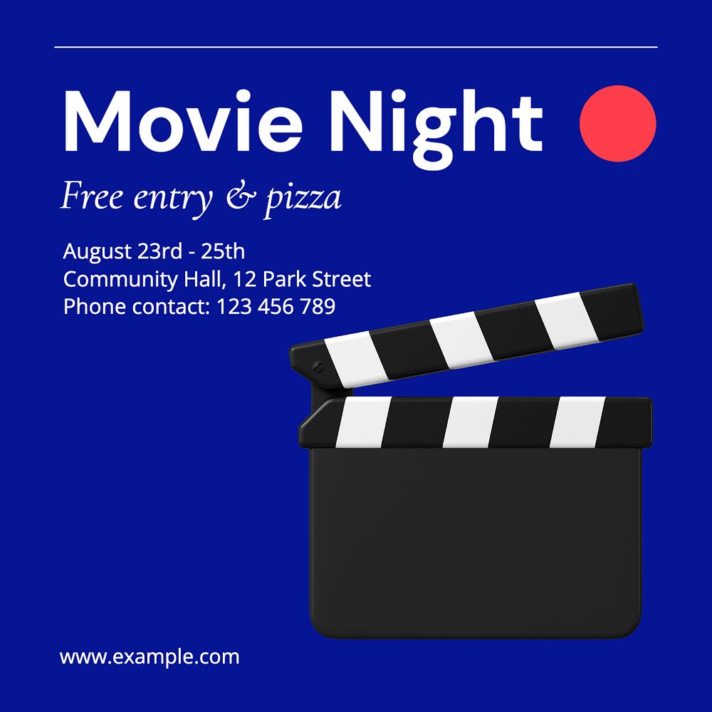 Movie night Instagram post template, editable text