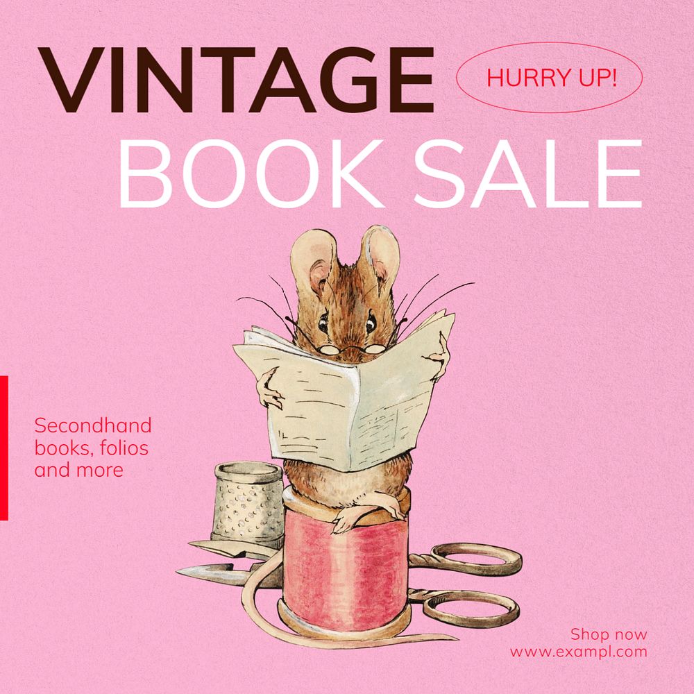 Vintage book sale Instagram post template, editable text