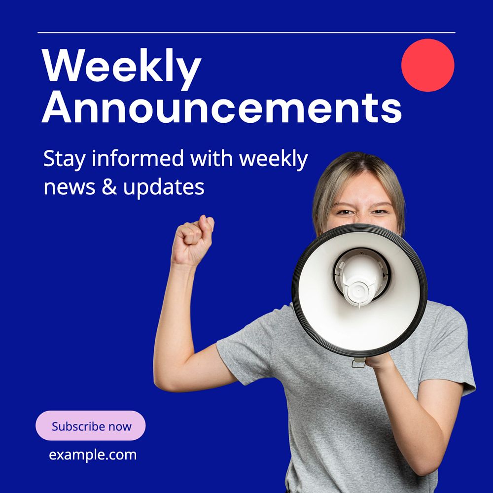 Weekly announcements Instagram post template, editable text