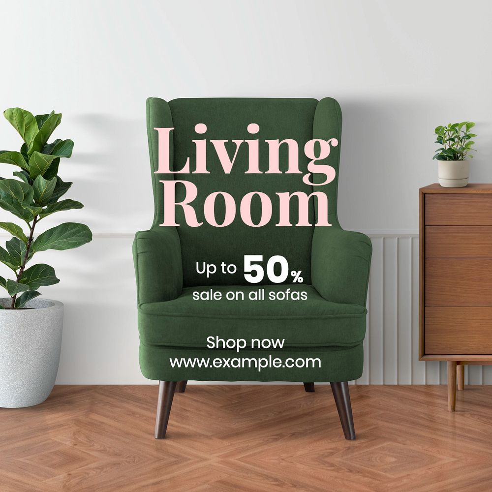 Living room sale Instagram post template, editable text