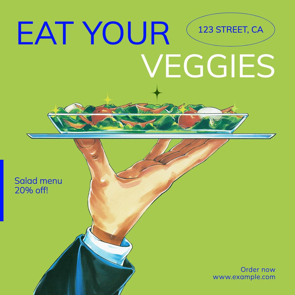 Eat your veggies Instagram post template, editable text