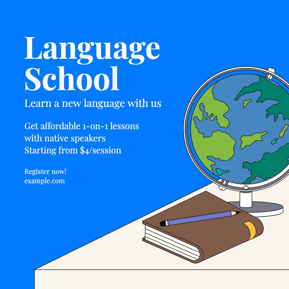 Global language school Instagram post template, editable text