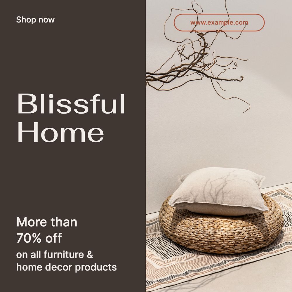 Blissful home Instagram post template, editable text