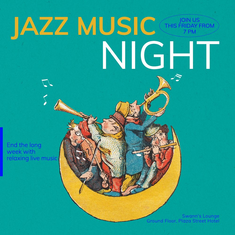 Jazz music night Instagram post template, editable text