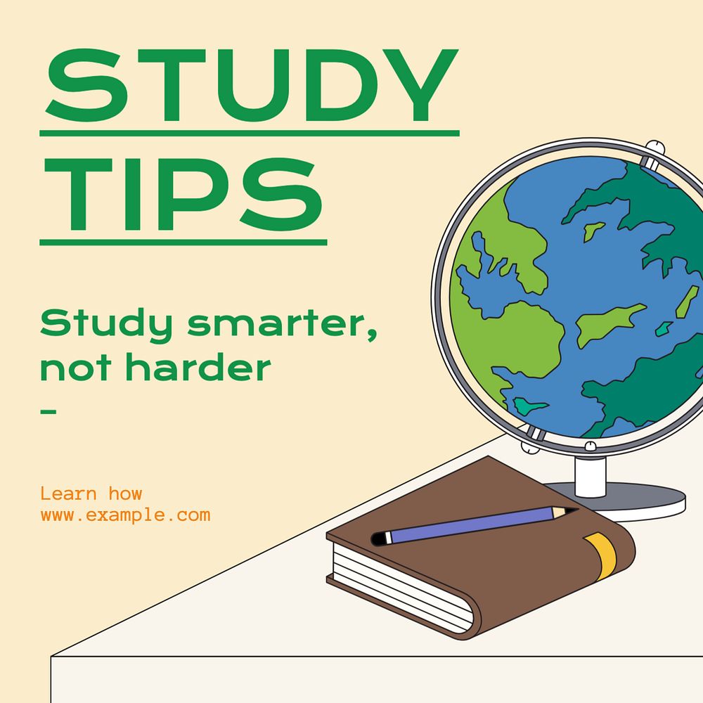 Study tips Instagram post template, editable text