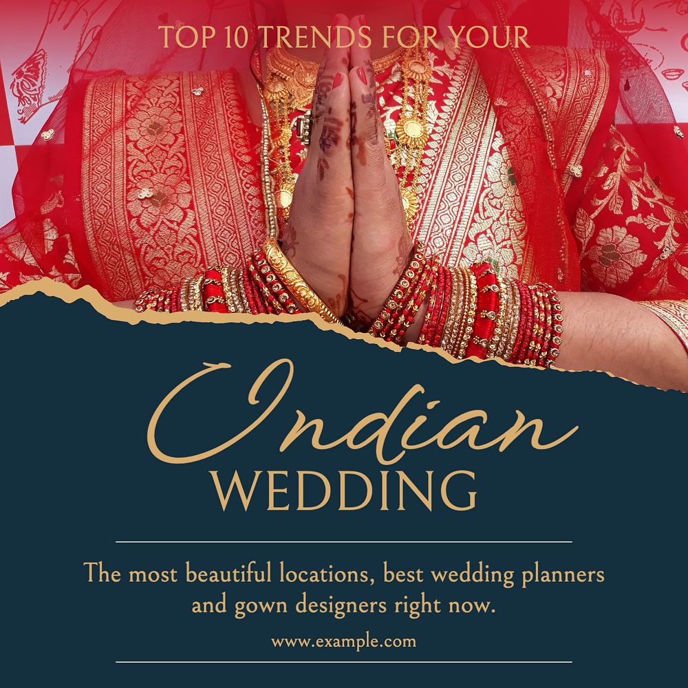 Indian wedding Instagram post template, editable text