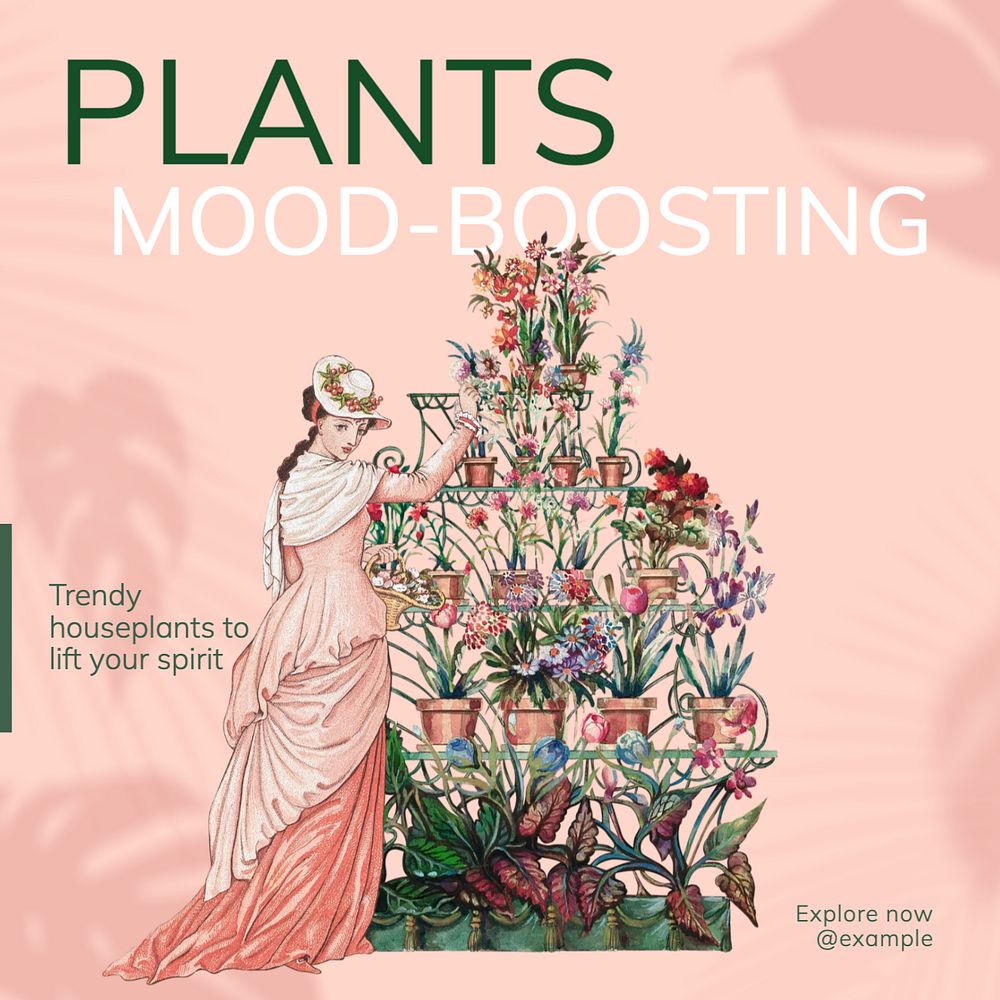 Mood-boosting plants Instagram post template, editable text