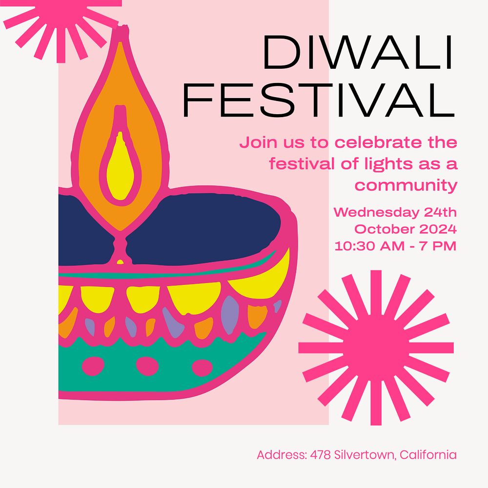 Diwali festival Instagram post template, editable text